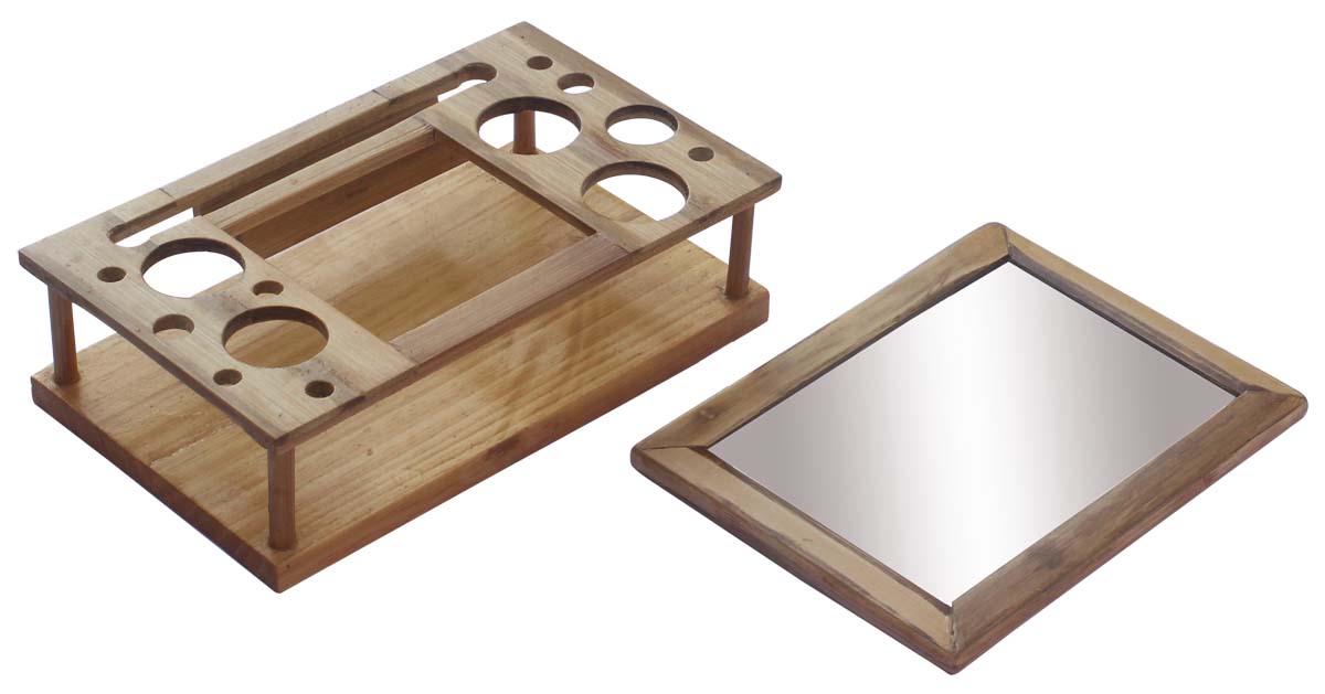Hand-Crafted Bamboo Make-Up Stand with Mirror & Holders – 8.5” Unique Home Essentials / Gifts for Woman from India  Buy in Bulk Wholesale