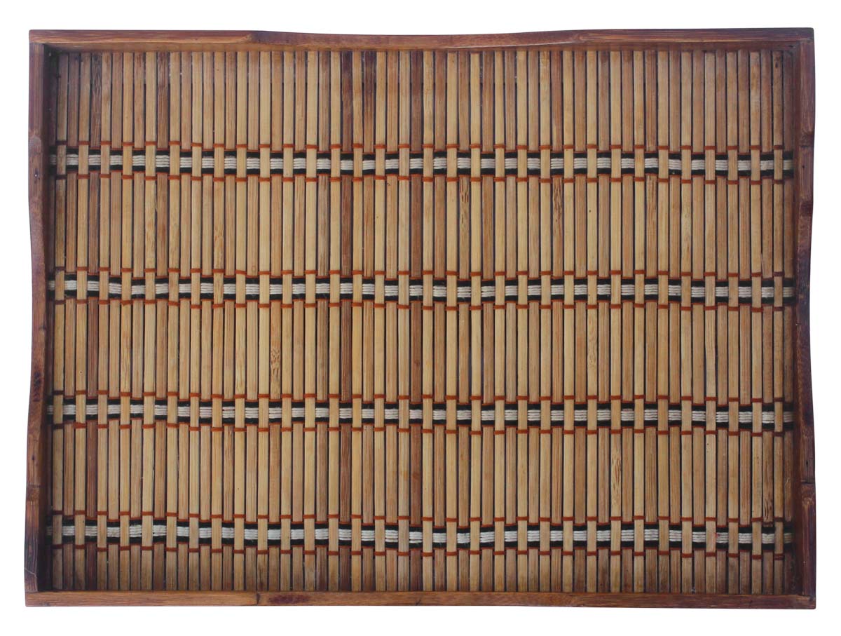 Buy in Bulk Wholesale Serving Tray in Wood & Bamboo Cane - 15.7” Decorative Tray with Thread Work - Eco-Friendly Essentials/Decor from India