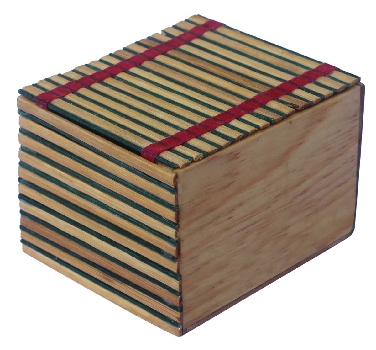 4x3.5” Green & Brown Jewelry Box in Bulk - Wholesale Eco-Friendly Jewelry Box/Trinket Box in Bamboo & Wood from India