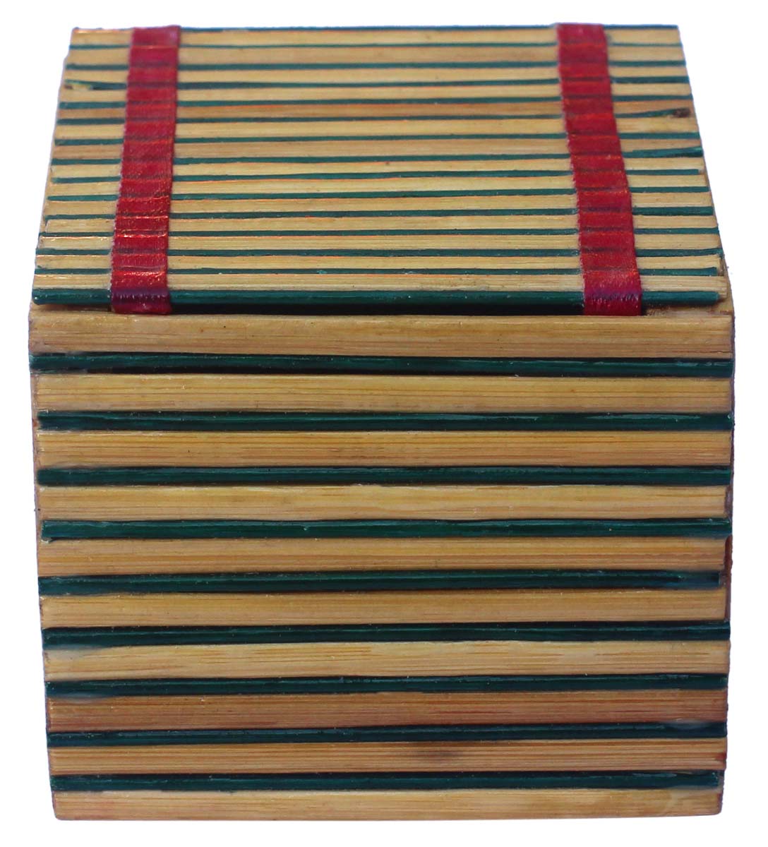 4x3.5” Green & Brown Jewelry Box in Bulk - Wholesale Eco-Friendly Jewelry Box/Trinket Box in Bamboo & Wood from India