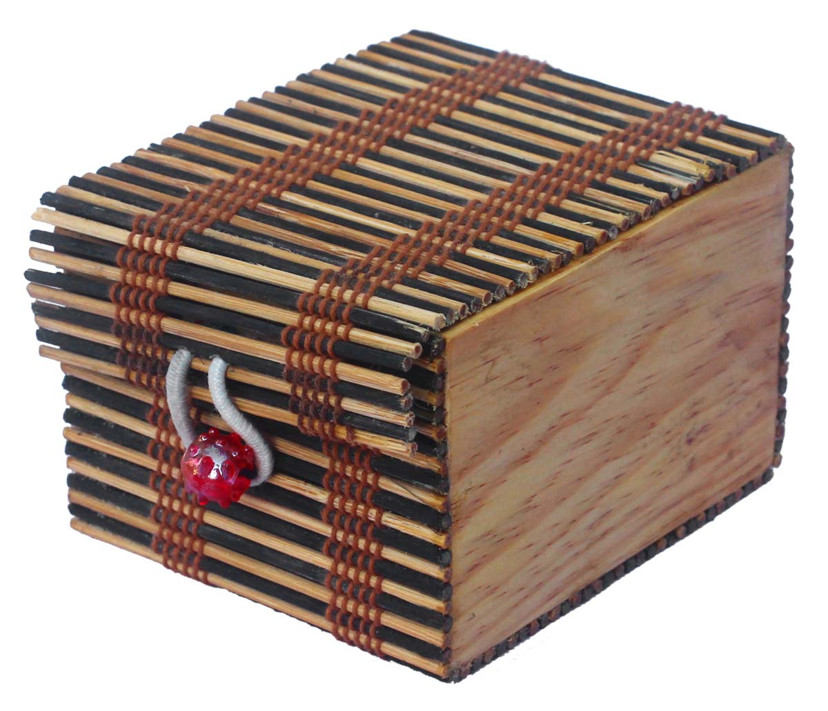 Bulk Buy 4x3.5” Wooden Jewelry Box - Wholesale Black & Brown Jewelry Box/Trinket Box in Bamboo & Wood with Brown Thread from India