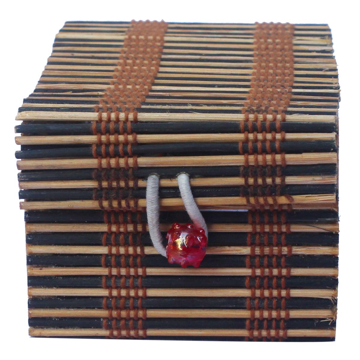 Bulk Buy 4x3.5” Wooden Jewelry Box - Wholesale Black & Brown Jewelry Box/Trinket Box in Bamboo & Wood with Brown Thread from India