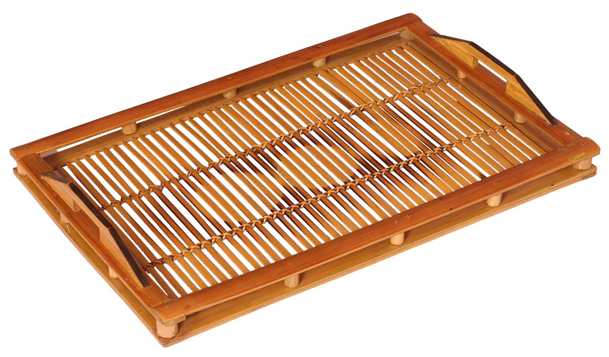 Buy in Bulk Wholesale Decorative Tray - Rectangular Handmade in Bamboo - Circle Motifs - Shades of Brown - Eco-Friendly Centerpieces - Home/Office Decor