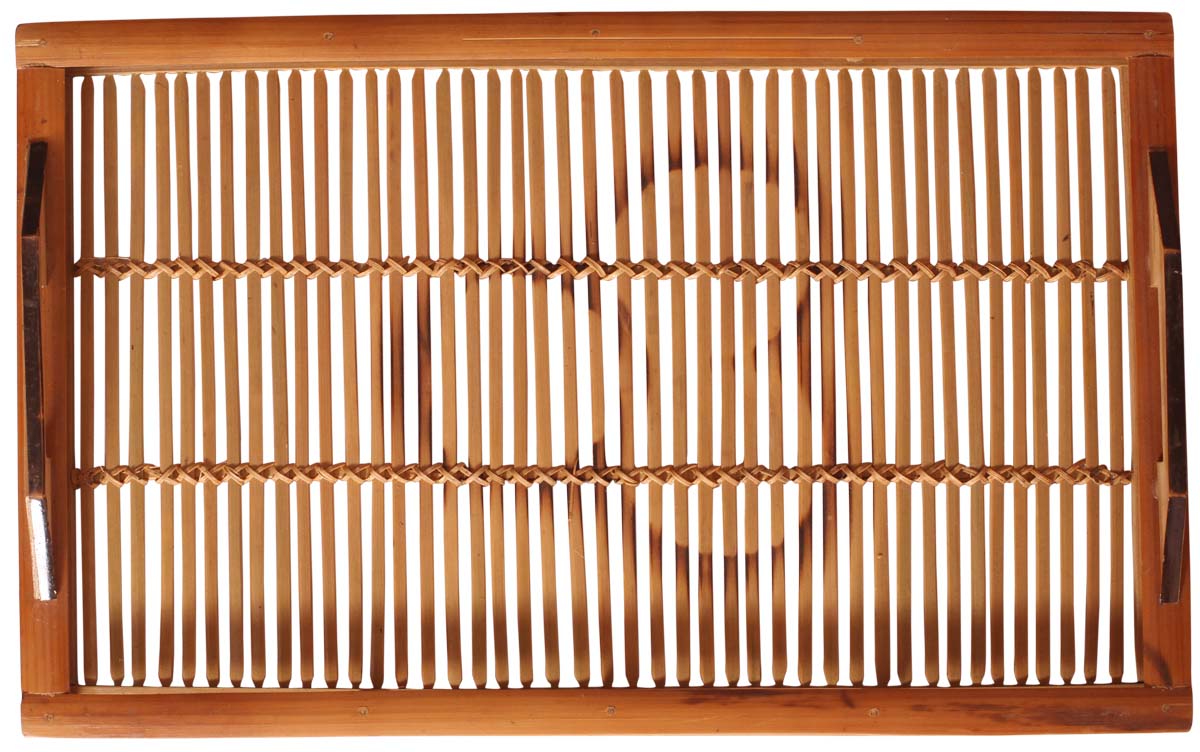 Buy in Bulk Wholesale Decorative Tray - Rectangular Handmade in Bamboo - Heart Motif - Shades of Brown - Eco-Friendly Centerpieces - Home/Office Decor