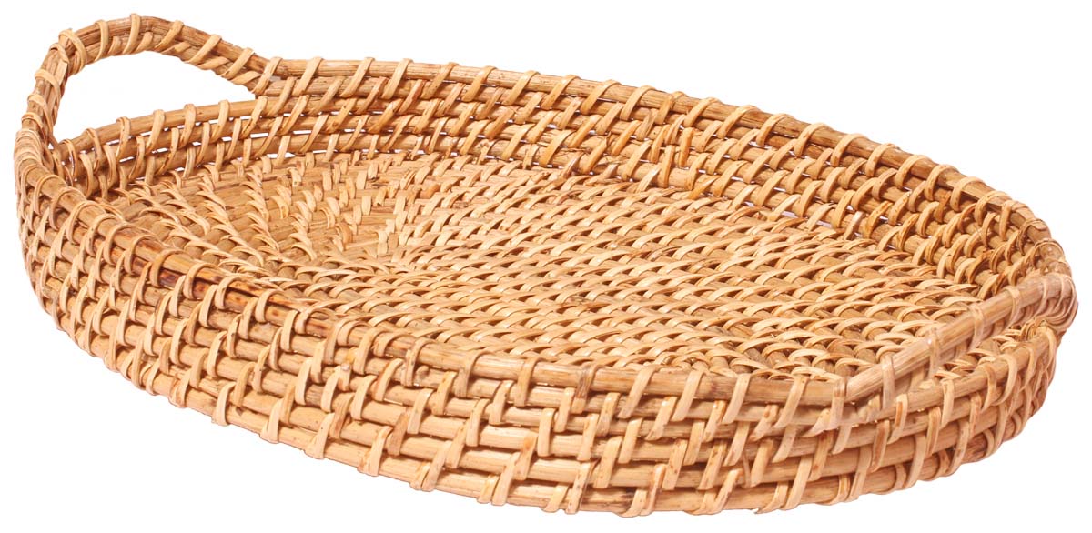 Buy in Bulk Wholesale Tray with Handles - Oval Catchall Handmade in Cane - Light Brown Color - Eco-Friendly Organizers & Holders - Decorative Centerpieces - Home Decor