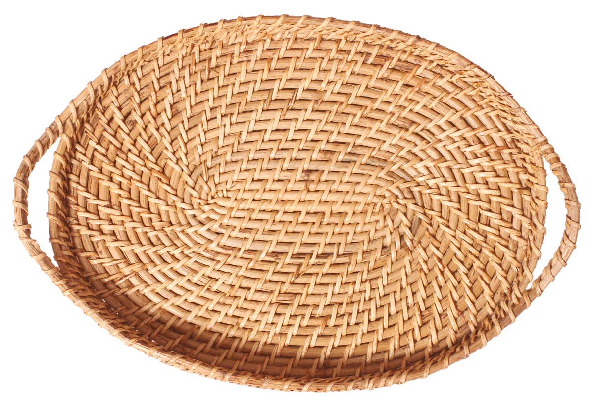 Buy in Bulk Wholesale Tray with Handles - Oval Catchall Handmade in Cane - Light Brown Color - Eco-Friendly Organizers & Holders - Decorative Centerpieces - Home Decor
