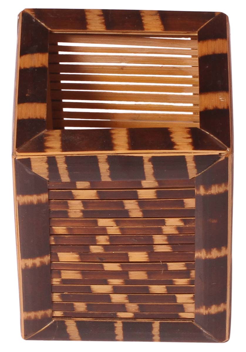 Square-Shaped Pen Stand / Holder – Handmade in Bamboo – Shades of Brown – Eco-Friendly Desk Accessories / Office Supplies – Home / Office Décor - Buy in Bulk Wholesale