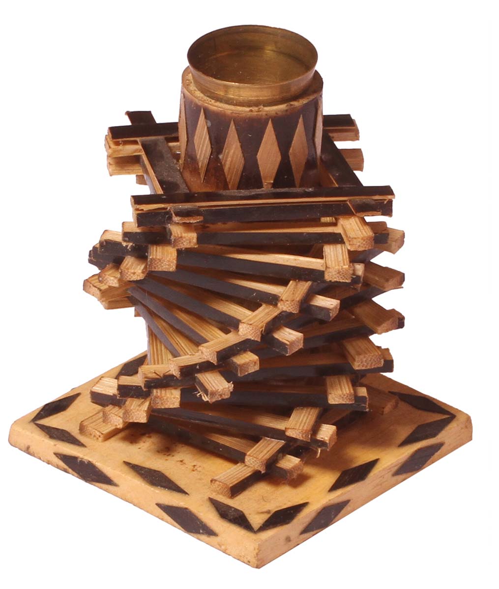 Handmade Candle Holder / Stand – Light & Dark Brown – Spiral Staircase Pattern – Exclusive Bamboo Handicrafts / Gifts from India – Unique Candle Décor - Buy in Bulk Wholesale