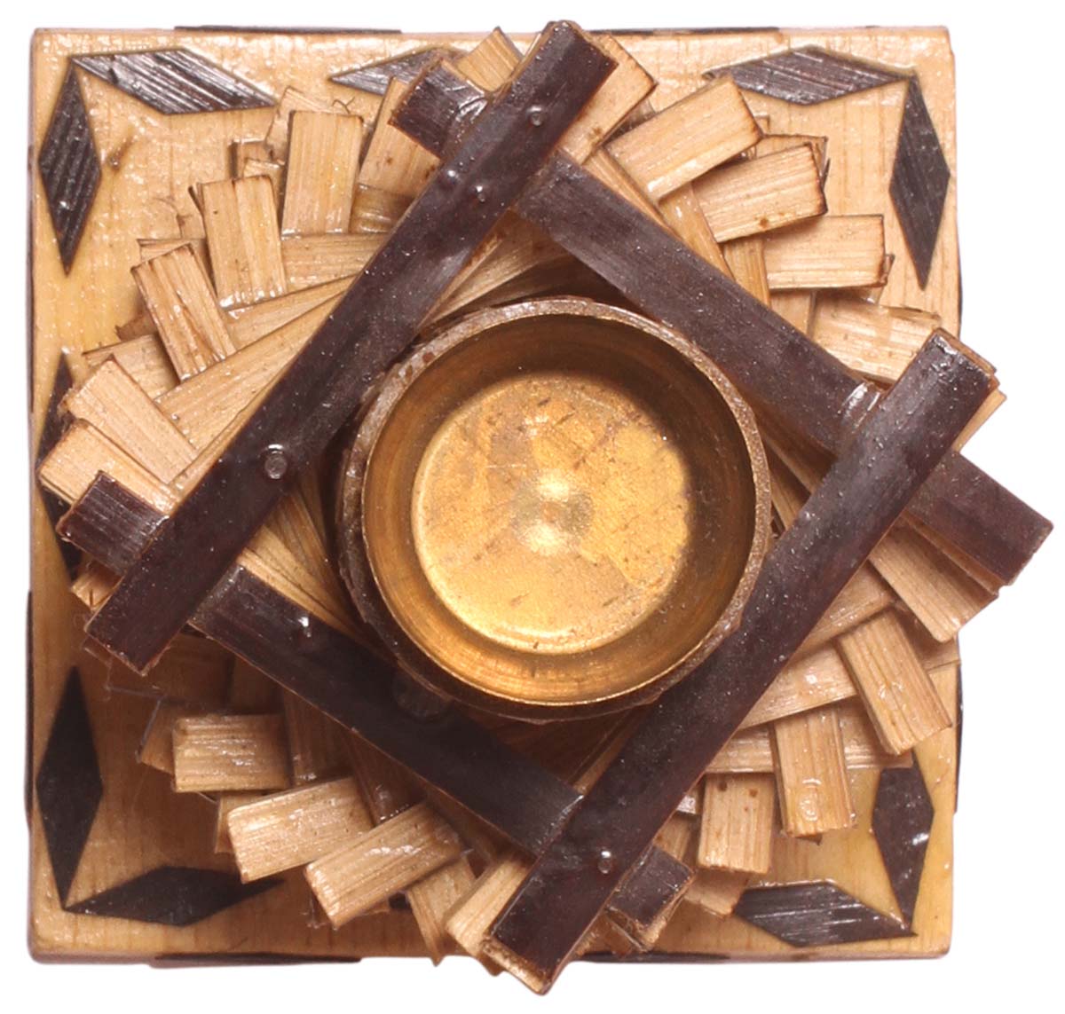 Handmade Candle Holder / Stand – Light & Dark Brown – Spiral Staircase Pattern – Exclusive Bamboo Handicrafts / Gifts from India – Unique Candle Décor - Buy in Bulk Wholesale