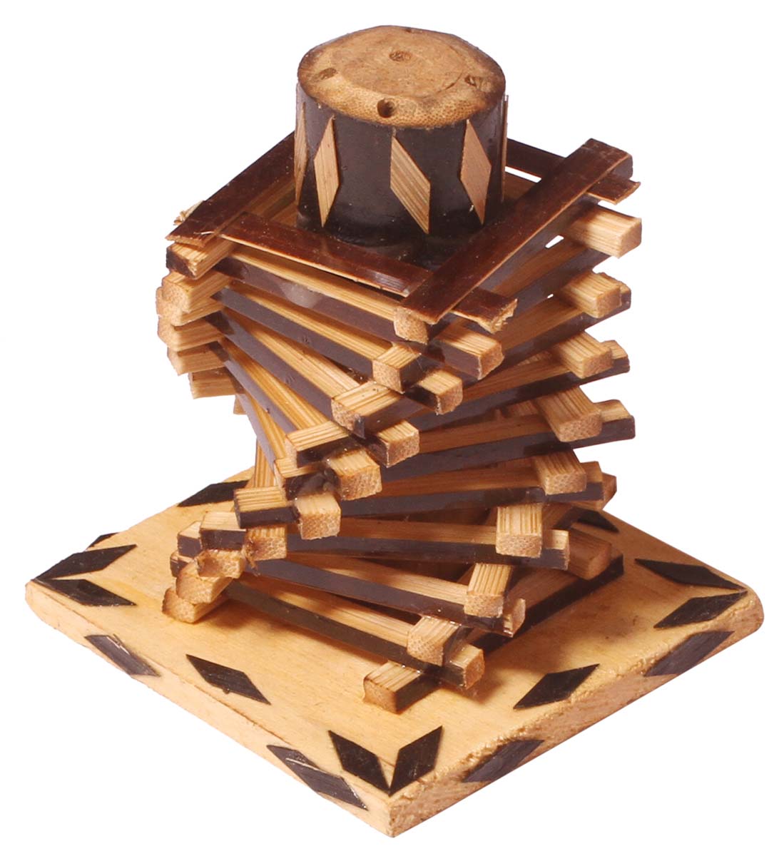 Handmade Incense Stick Holder / Stand – Light & Dark Brown – Spiral Staircase Pattern – Exclusive Bamboo Handicrafts / Gifts from India  - Buy in Bulk Wholesale
