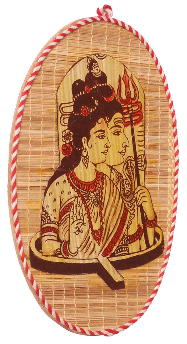 Wall Hanging Portrait of Lord Shiva & Goddess Parvati – Handcrafted in Bamboo – Hindu God Figurines – Religious Gifts from India - Buy in Bulk Wholesale