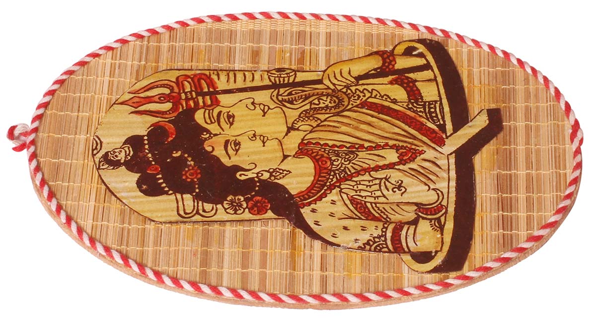 Wall Hanging Portrait of Lord Shiva & Goddess Parvati – Handcrafted in Bamboo – Hindu God Figurines – Religious Gifts from India - Buy in Bulk Wholesale
