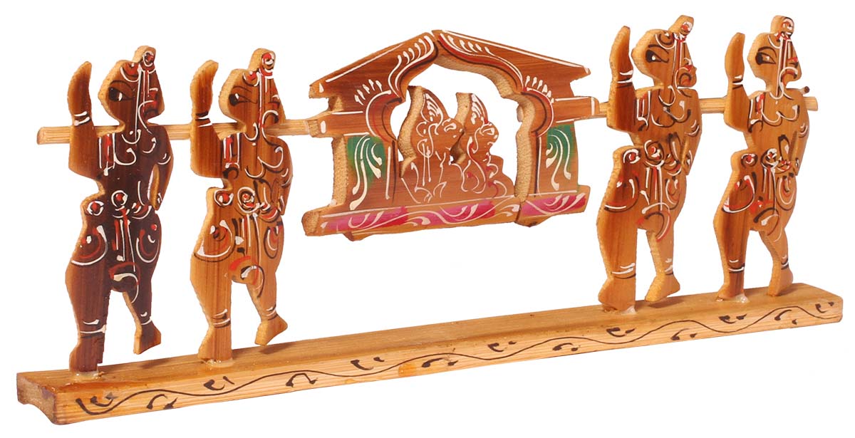 Decorative Showpiece of a Palanquin with Four Bearers – Handcrafted in Bamboo – Unique Interior Decorating Items – Bamboo Artifacts – Home Décor – Gifts from India - Buy in Bulk Wholesale