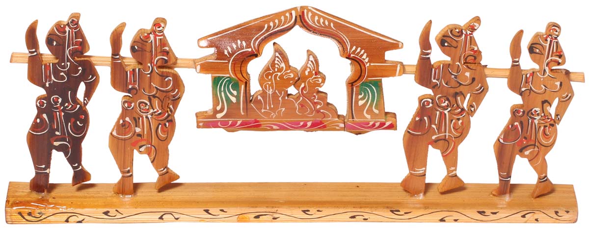 Decorative Showpiece of a Palanquin with Four Bearers – Handcrafted in Bamboo – Unique Interior Decorating Items – Bamboo Artifacts – Home Décor – Gifts from India - Buy in Bulk Wholesale