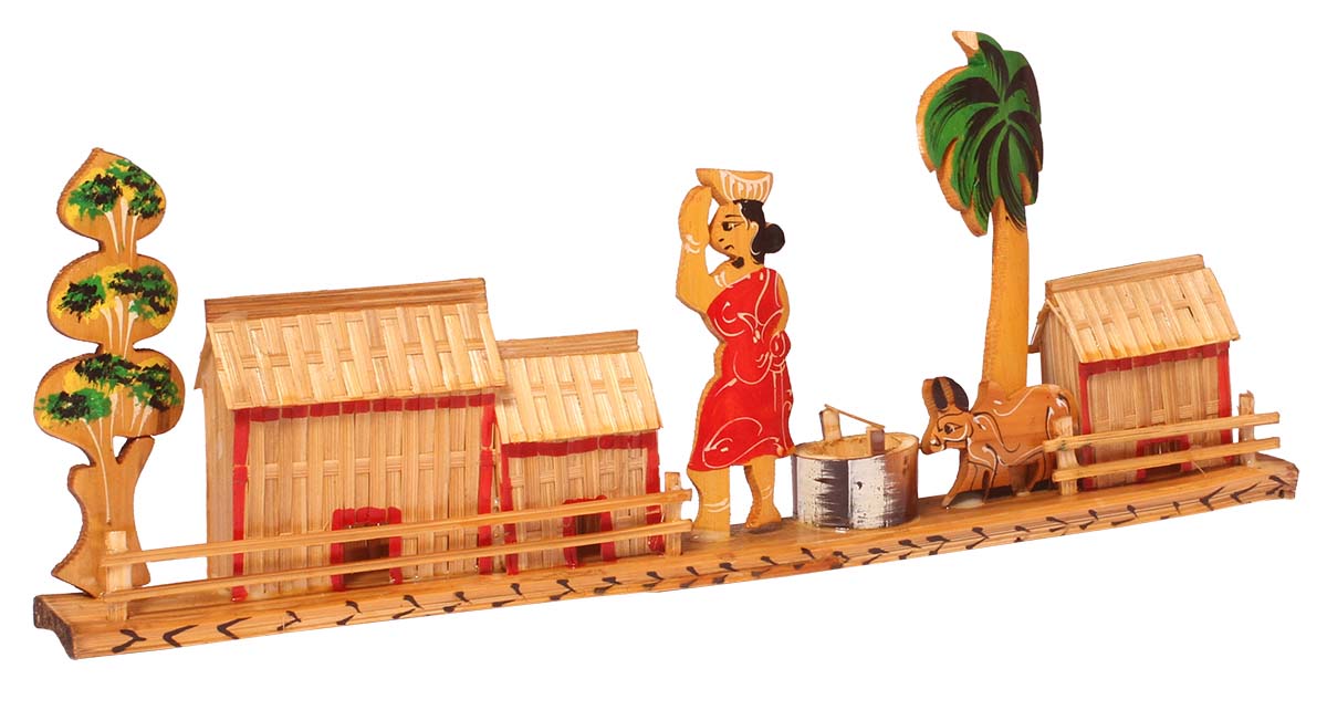 Decorative Showpiece of a Village Scene – Handcrafted in Bamboo – Unique Interior Decorating Items – Bamboo Artifacts – Home Décor – Gifts from India - Buy in Bulk Wholesale