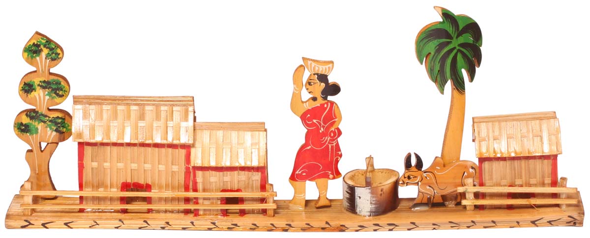 Decorative Showpiece of a Village Scene – Handcrafted in Bamboo – Unique Interior Decorating Items – Bamboo Artifacts – Home Décor – Gifts from India - Buy in Bulk Wholesale