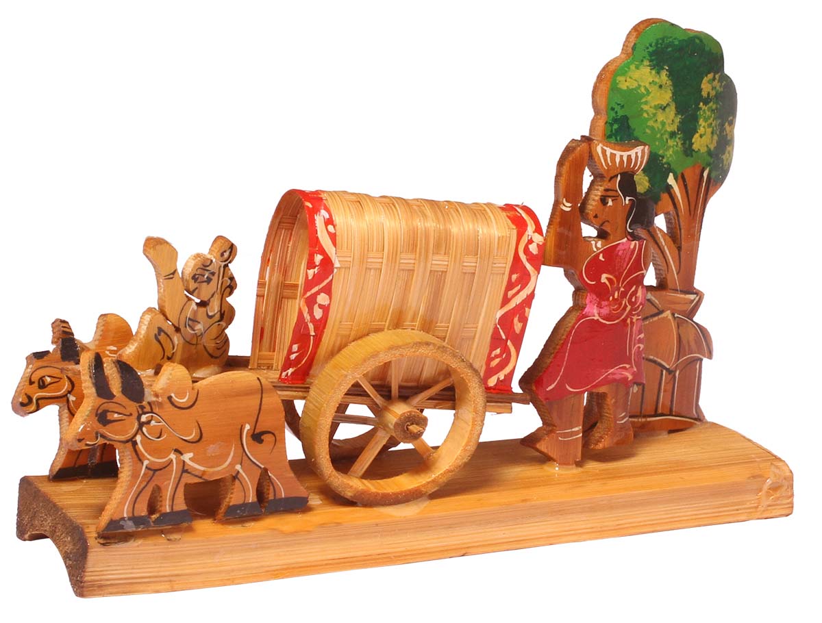 Decorative Showpiece of a Bullock Cart – Handcrafted in Bamboo – Unique Interior Decorating Items – Bamboo Artifacts – Home Décor – Gifts from India - Buy in Bulk Wholesale