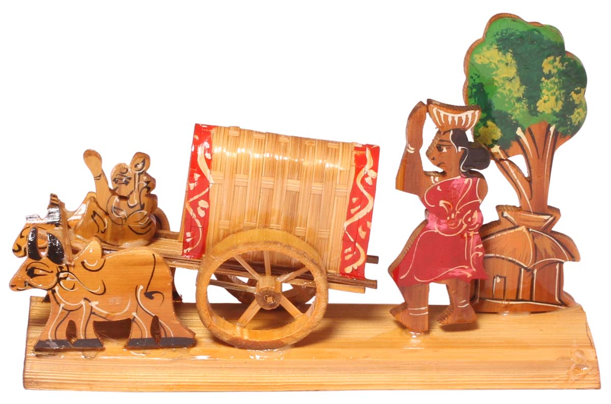 Decorative Showpiece of a Bullock Cart – Handcrafted in Bamboo – Unique Interior Decorating Items – Bamboo Artifacts – Home Décor – Gifts from India - Buy in Bulk Wholesale