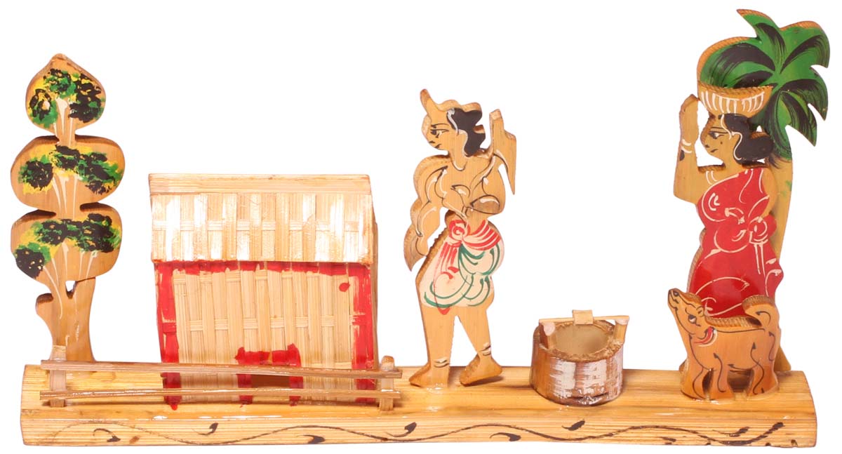 Decorative Showpiece of a Village Scene – Handmade in Bamboo – Rustic-Look Interior Decorating Items – Exclusive Bamboo Craftworks – Home Décor  - Buy in Bulk Wholesale