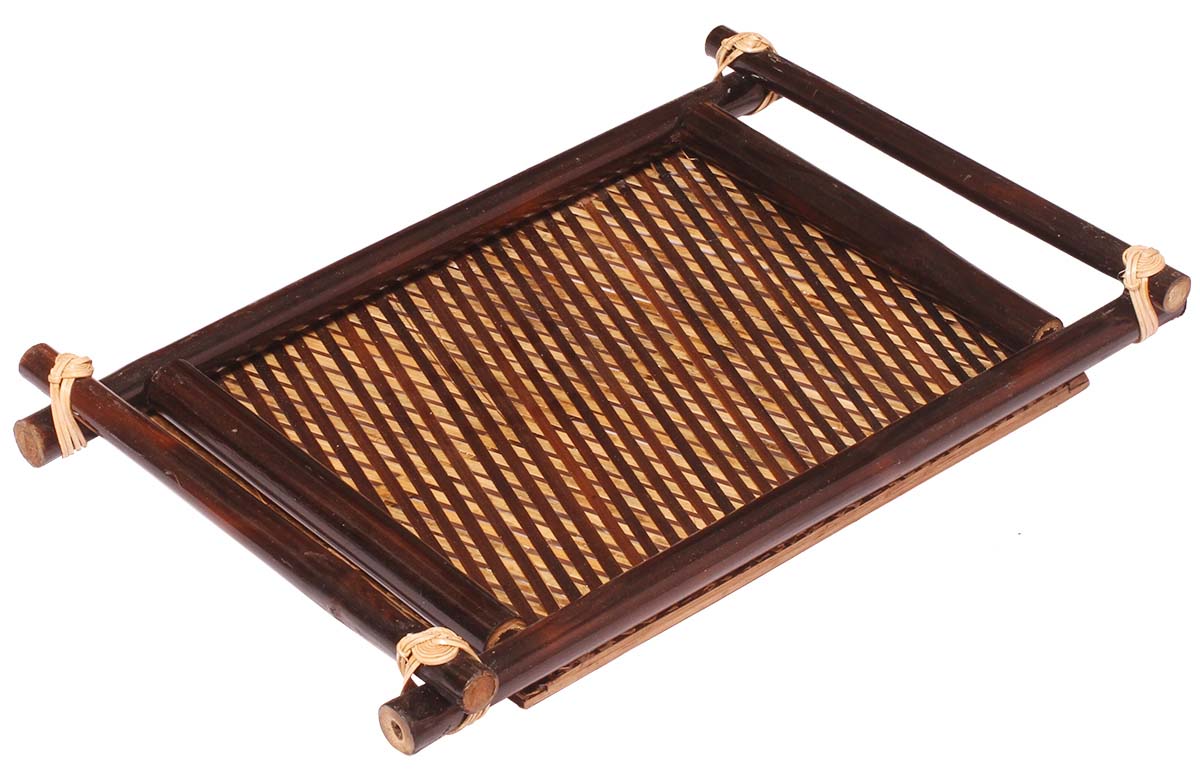 Buy in Bulk Wholesale Decorative Tray with Handles - Rectangular Handmade in Bamboo - Eco-Friendly - Unique Centerpieces for Coffee Tables/Dining Tables - Home Decor