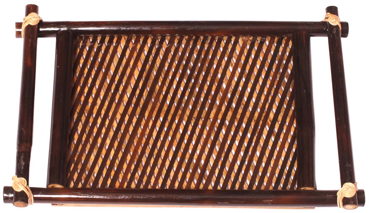 Buy in Bulk Wholesale Decorative Tray with Handles - Rectangular Handmade in Bamboo - Eco-Friendly - Unique Centerpieces for Coffee Tables/Dining Tables - Home Decor