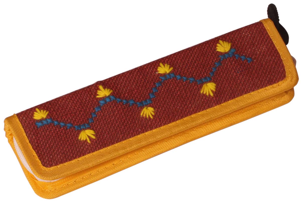 Pencil Box / Holder – Red & Yellow – Handmade in Jute – Embroidered Motifs – Stationery Kits & Accessories – Unique Birthday Gifts for Children & Kids  - Buy in Bulk Wholesale