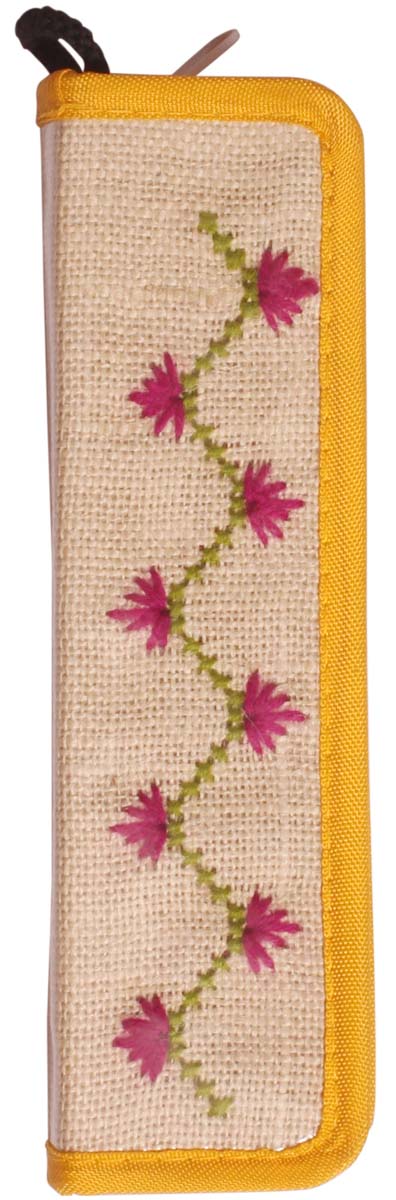 Pencil Box / Holder – Beige & Yellow – Handmade in Jute – Embroidered Motifs – Stationery Kits & Accessories – Unique Birthday Gifts for Children & Kids  - Buy in Bulk Wholesale