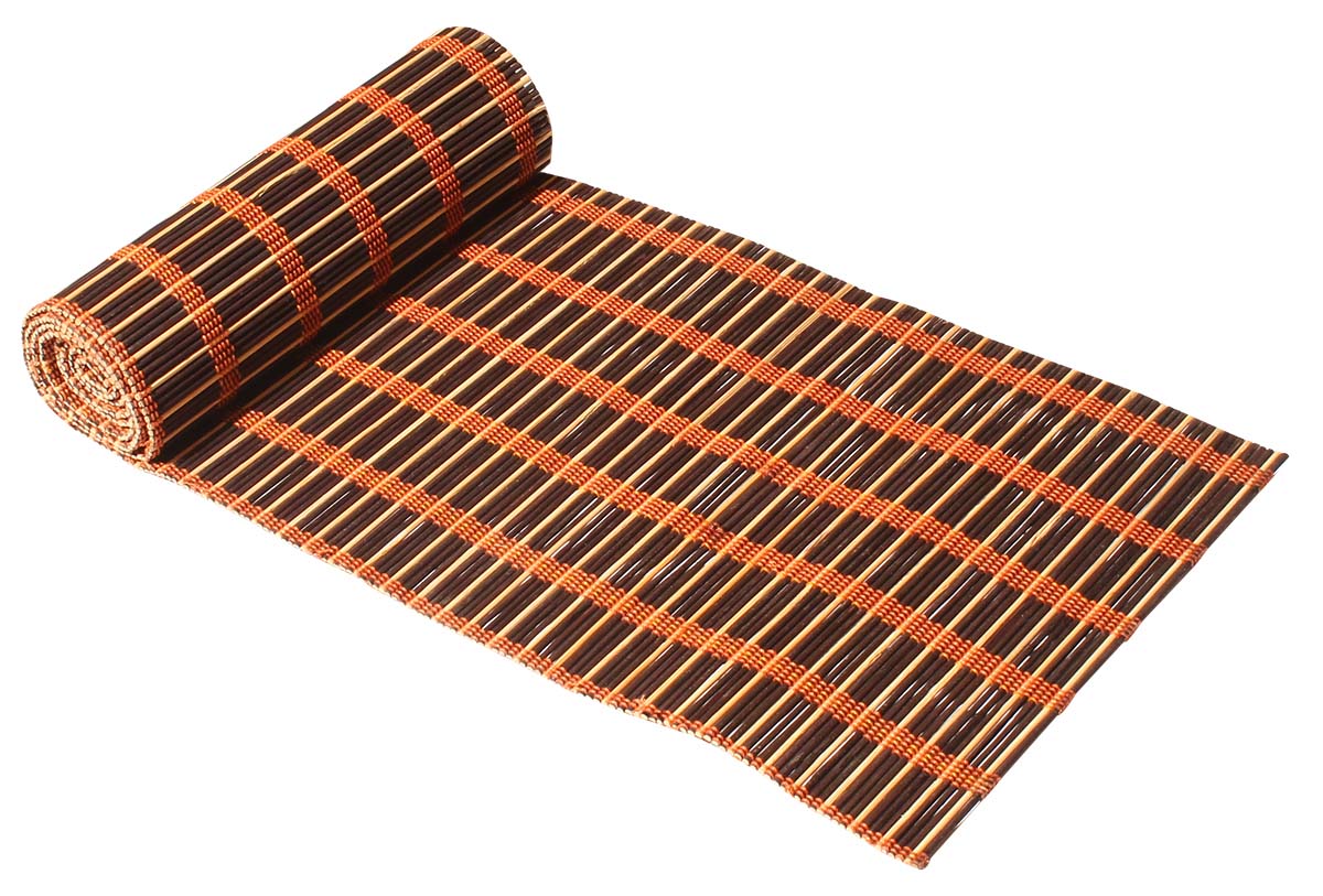 Handmade Table Runner – Black, Beige & Orange – Weaving of Bamboo Sticks & Threads – Dining Table Accessories – Home Décor – Eco-Friendly Gifts from India - Buy in Bulk Wholesale