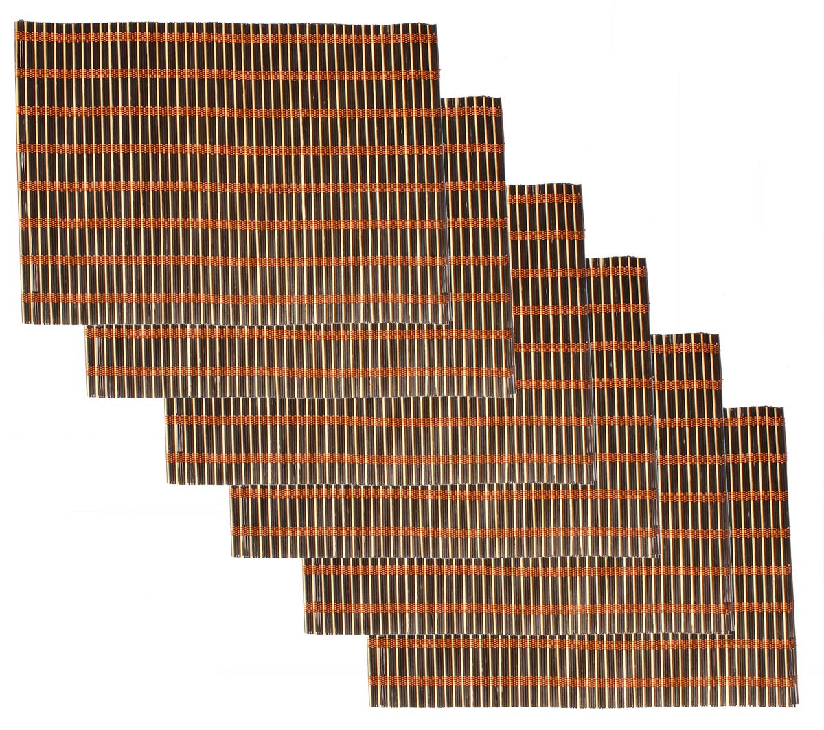 Set of 6 Tablemats – Black, Beige & Orange Color – Handmade in Bamboo & Thread – Eco-Friendly Placemats – Dining Table Accessories / Essentials – Home & Kitchen - Buy in Bulk Wholesale