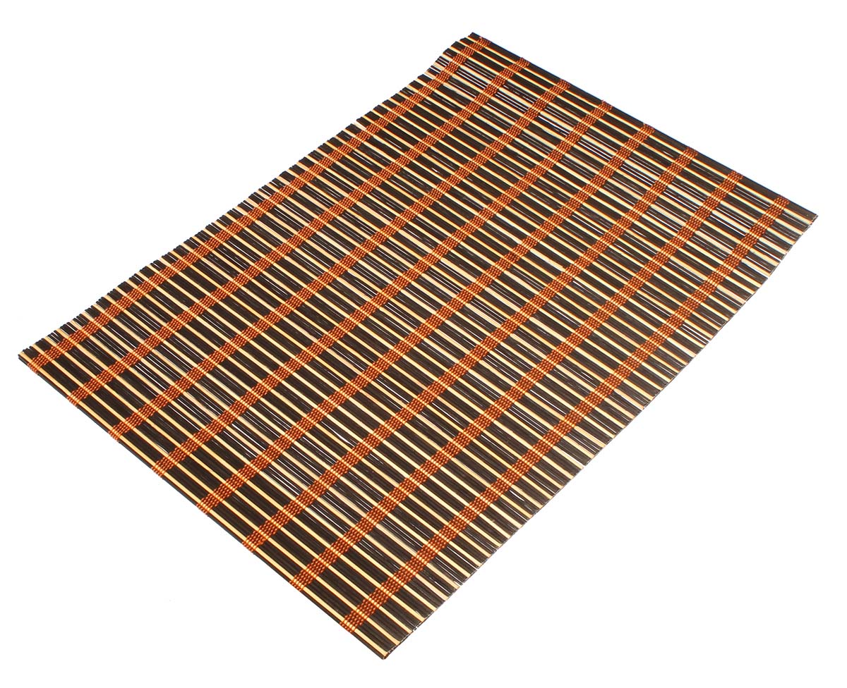Set of 6 Tablemats – Black, Beige & Orange Color – Handmade in Bamboo & Thread – Eco-Friendly Placemats – Dining Table Accessories / Essentials – Home & Kitchen - Buy in Bulk Wholesale