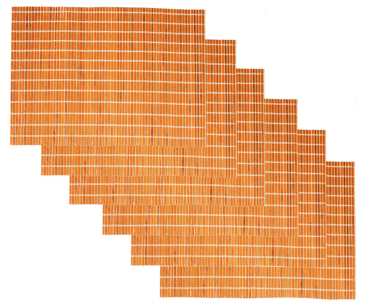 Set of 6 Tablemats / Placemats – Hand-Woven Orange Bamboo Sticks & White Threads – Eco-Friendly Kitchen Accessories – Dining Tablescape / Setting – Home Décor    - Buy in Bulk Wholesale