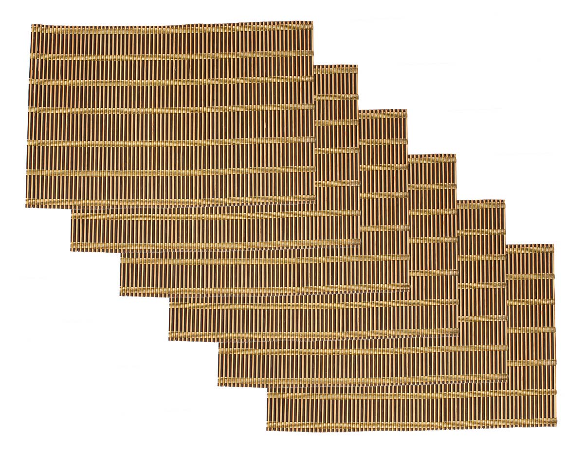 Set of 6 Tablemats / Placemats – Hand-Woven Light & Dark Brown Bamboo Sticks with Green Threads – Eco-Friendly Kitchen Accessories – Dining Tablescape / Setting – Home Décor    - Buy in Bulk Wholesale