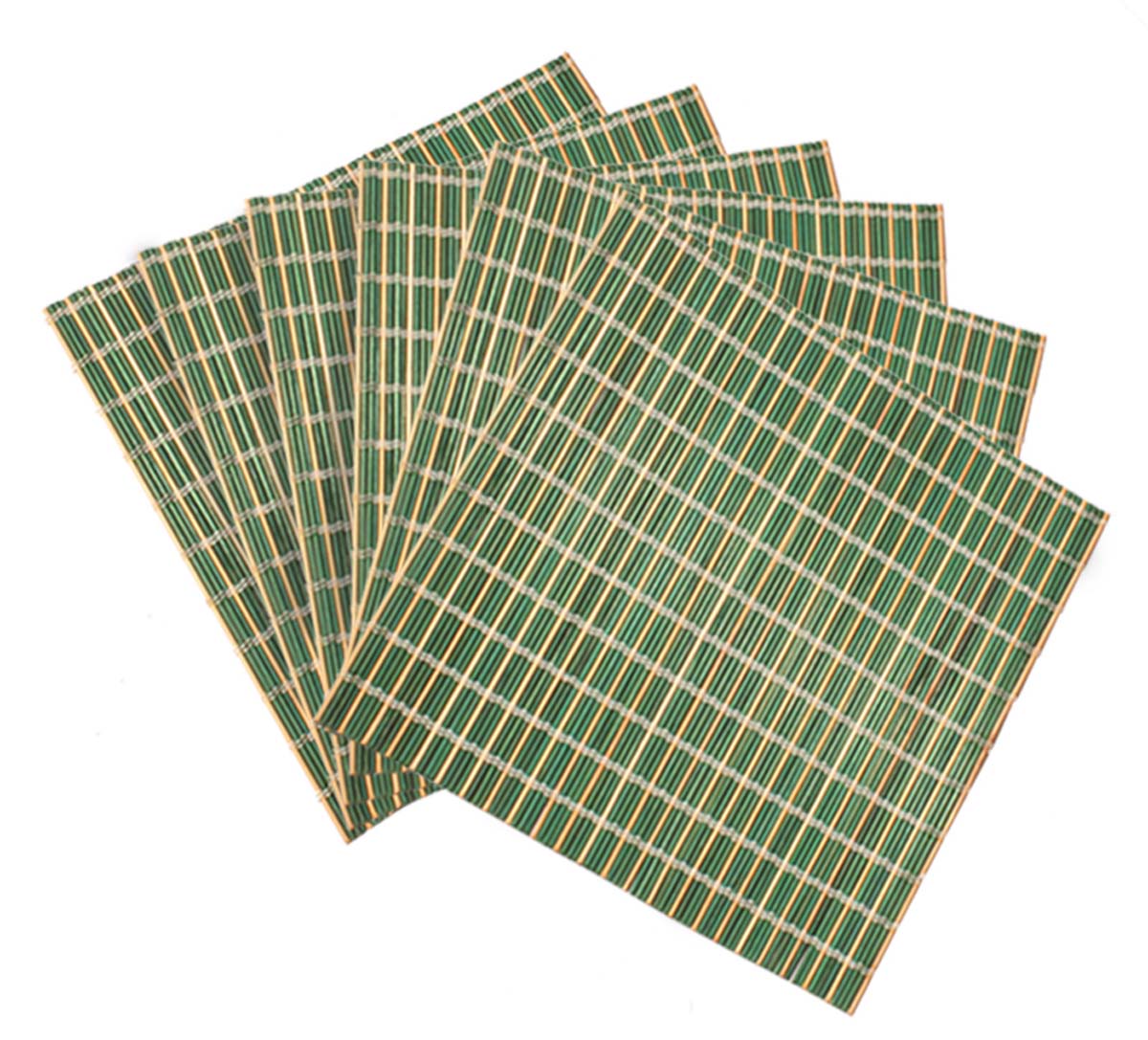 Set of 6 Placemats – Square-Shaped – Green Color – Hand-Woven Bamboo Sticks & Threads – Eco-Friendly – Unique Tablemats – Dining Table Accessories / Décor - Buy in Bulk Wholesale