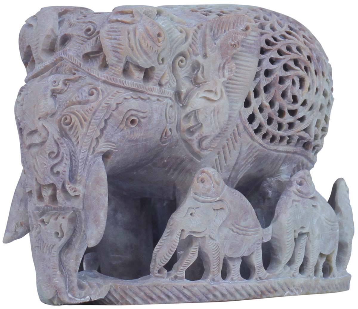  Playful Elephant Wanderings - Handmade Soapstone Elephant with Babies Sculpture – Mother & Baby Filigree Stone art - Unique Animal Decor - Buy Wholesale