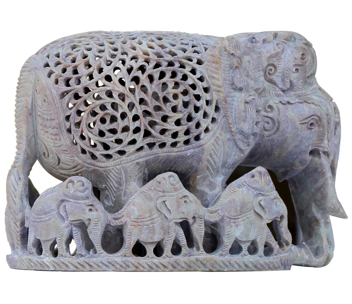  Playful Elephant Wanderings - Handmade Soapstone Elephant with Babies Sculpture – Mother & Baby Filigree Stone art - Unique Animal Decor - Buy Wholesale