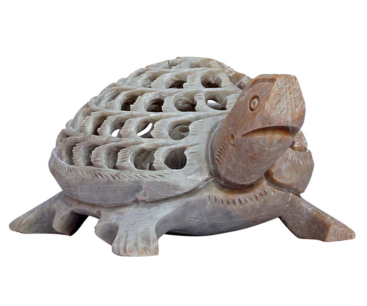 Wholesale Tortoise Figurine/Statue - Buy in Bulk Handmade 3” Soapstone Open-Work Art Turtle Sculpture with Baby Turtle Inside - Good Luck Sculptures - Home & Office Decor