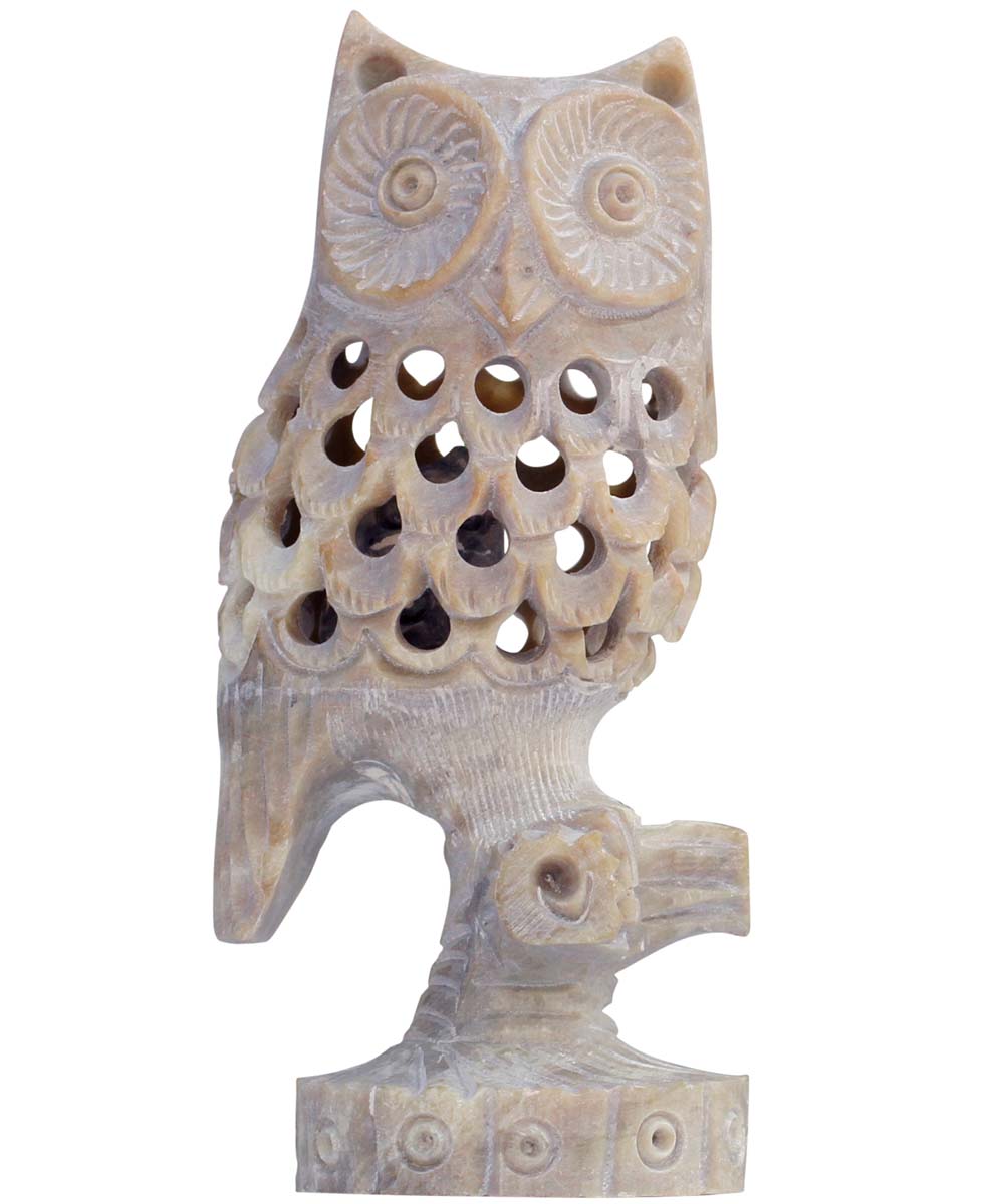 Wholesale Owl Figurine & Statue - Buy in Bulk Handmade 4.2” Soapstone Open-Work Art Owl Sculpture with Baby Owl Inside Belly - Good Luck Sculptures - Home & Office Decor