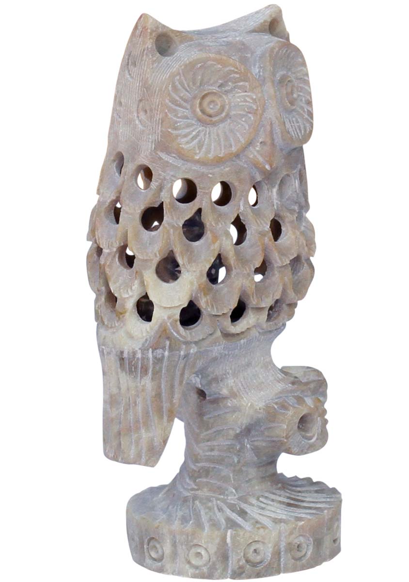 Wholesale Owl Figurine & Statue - Buy in Bulk Handmade 4.2” Soapstone Open-Work Art Owl Sculpture with Baby Owl Inside Belly - Good Luck Sculptures - Home & Office Decor