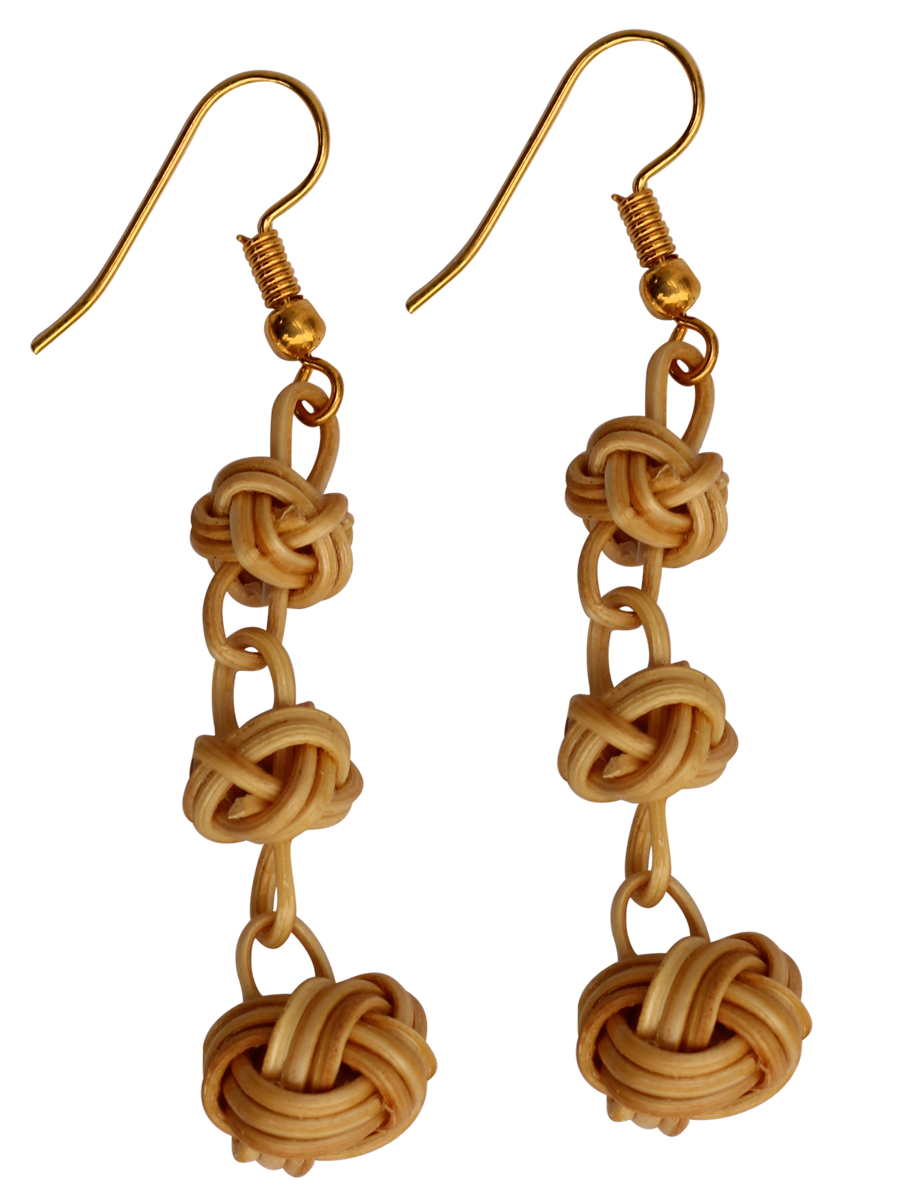 2.1” Knot Earrings in Bamboo-Cane - Handmade Drop Earrings with Hook - Artistic Fashion Accessories for Women - Buy in Bulk Wholesale