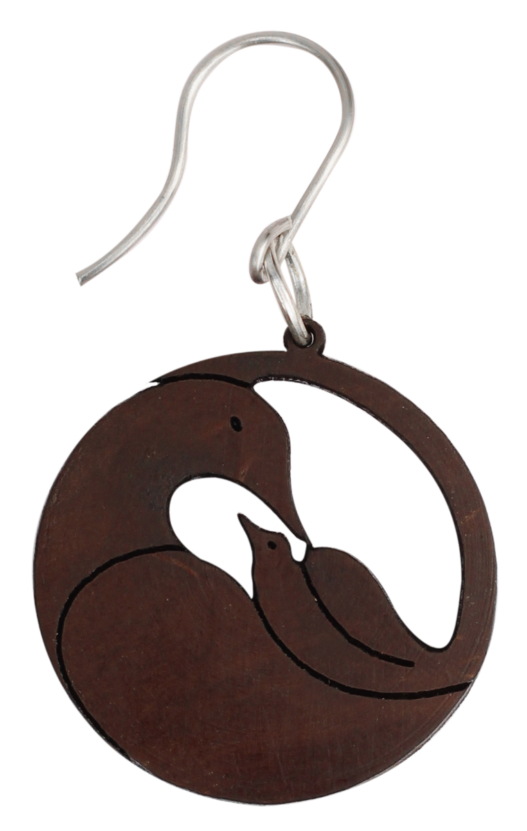 Dove Pendant Necklace with Drop Earrings - Dark-Brown - Hand-Crafted in Coconut Shell - Women Fashion Accessories - Buy in Bulk Wholesale