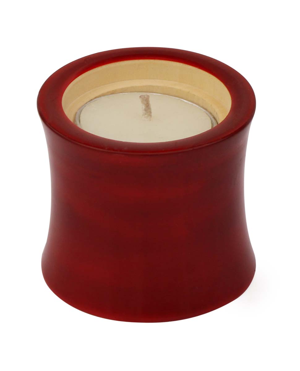 Bulk Wholesale Tea-Light Holder in Ivory-Wood – 2.2” Hand-Carved Candle Holder in Maroon Color – Home Décor from India