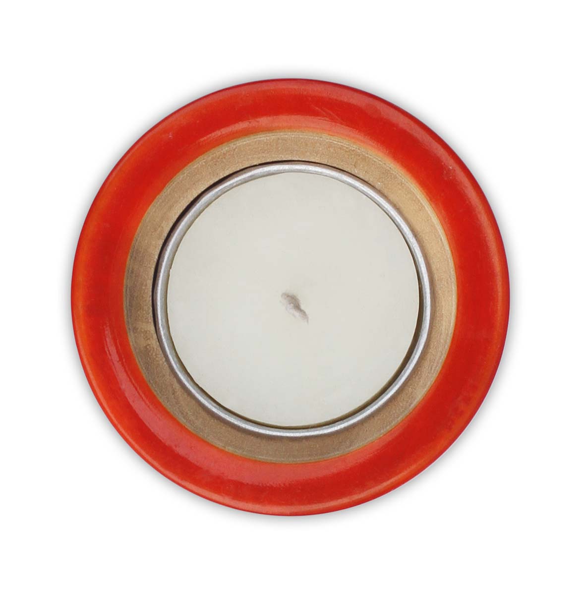 Bulk Wholesale Tea-Light Holder in Ivory-Wood – 2.2” Hand-Carved Candle Holder in Orange Color – Home Décor from India