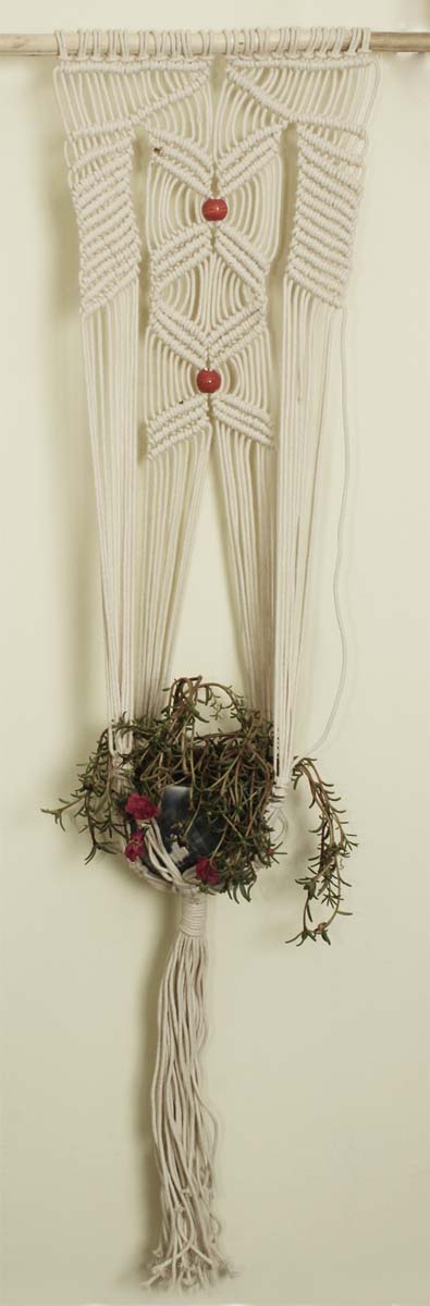 Bulk Wholesale Hand-knotted White - Cotton - Pot Holder with Beads - Decorative Show-piece from India - Home Decor