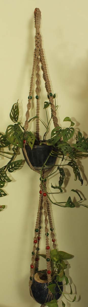 Bulk Wholesale Hand-knotted - Brown -Jute - Pot Holder with Beads - Decorative Show-piece from India - Home Decor