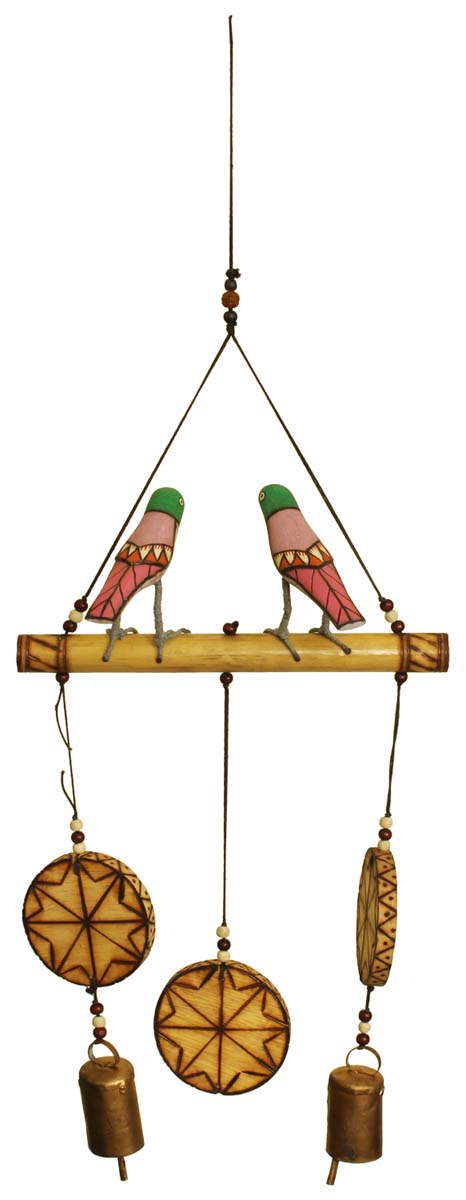 Bulk Wholesale Hand-crafted Bamboo and Metal - Colorful Bird Hanging Bell/ Wind Chime - Decorative Show-piece from India