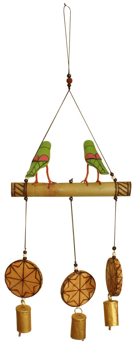 Bulk Wholesale Hand-crafted Bamboo and Metal - Colorful Bird Hanging Bell/ Wind Chime - Decorative Show-piece from India