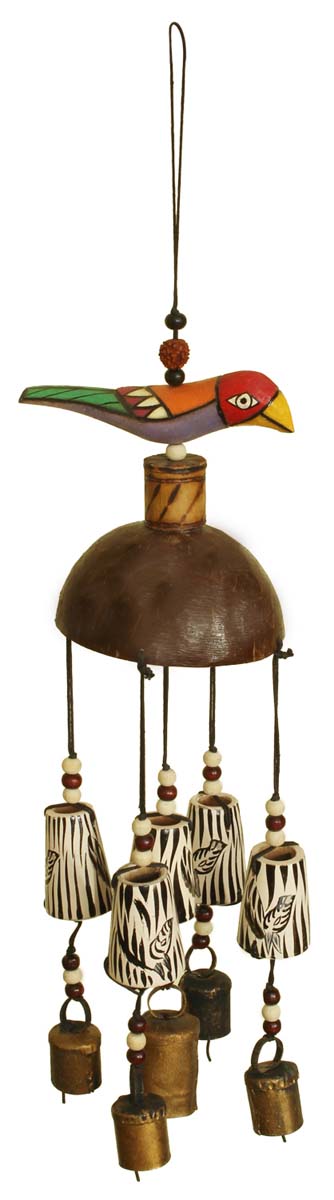 Bulk Wholesale Hand-crafted Bamboo and Metal - Colorful Bird Hanging Bell/ Wind Chime - Decorative Show-piece from India