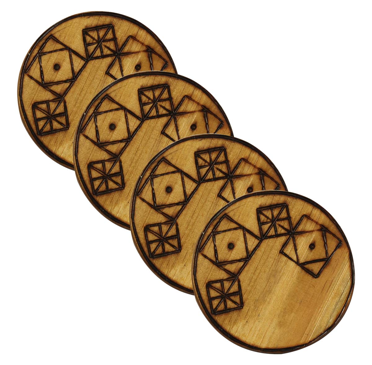 Bulk Wholesale Handmade Round Shaped Wooden - Set of Six Coasters - Geometric Pattern - Stylish Table Decor for Center Tables