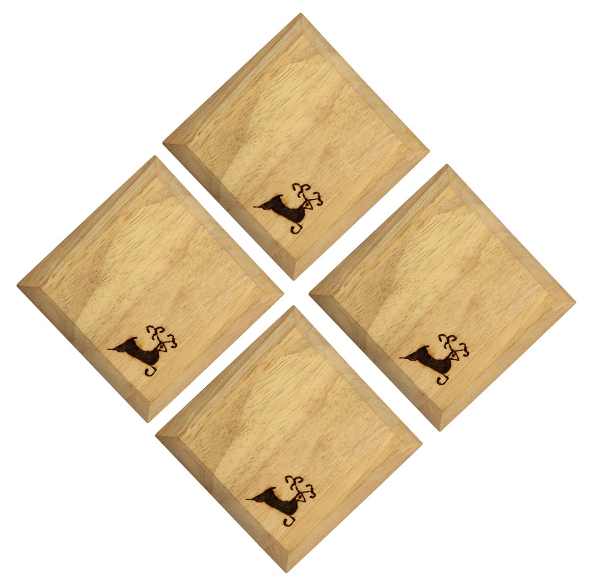 Bulk Wholesale 4x4 Inch Handmade Square Shaped Set of Four Coasters -  Wooden - Running Deer - Stylish Table Decor for Lounge 