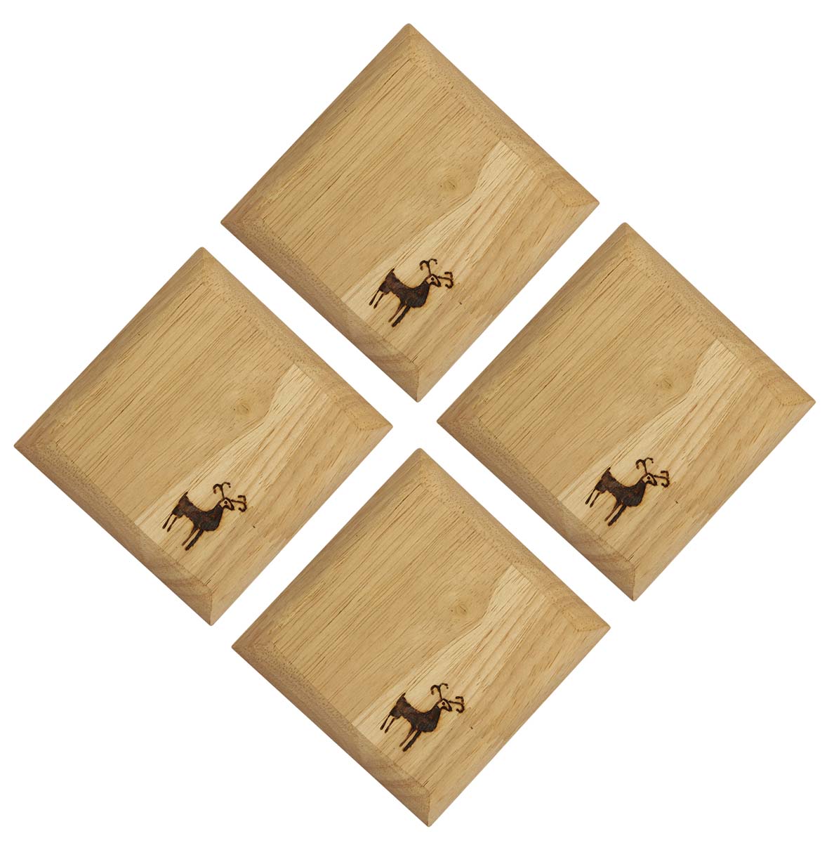 Bulk Wholesale 4x4 Inch Handmade Square Shaped Set of Four - Wooden - Standing Deer - Table Top Accessories - Home/Office Decor